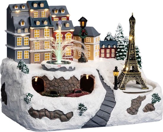 Fééric Lights and Christmas - Verlicht kerstdorp "Eiffeltoren met fontein" met animatie