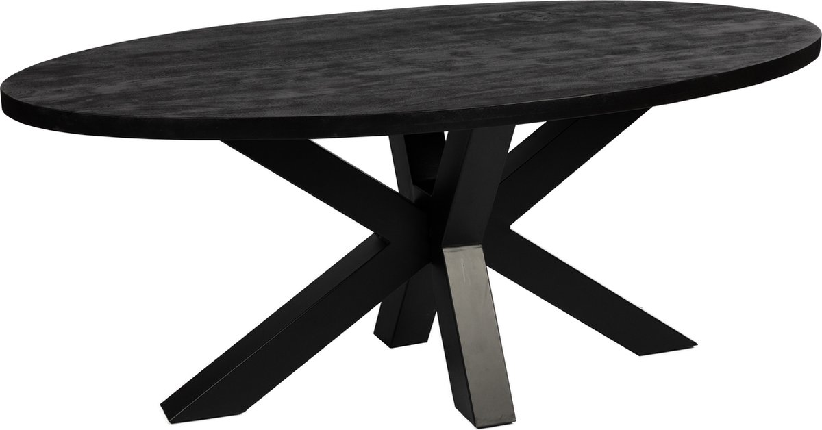 Ovale Eettafel - 220cm - Dik Frame - Zwart - Mangohout