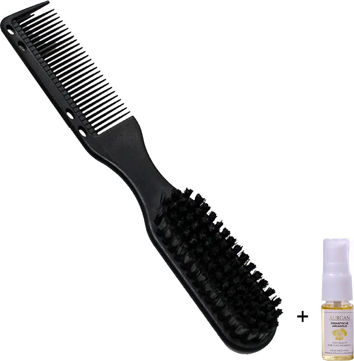 Aurgan 2-in-1 baardborstel - barber borstel - incl arganolie - baardkam en baardborstel
