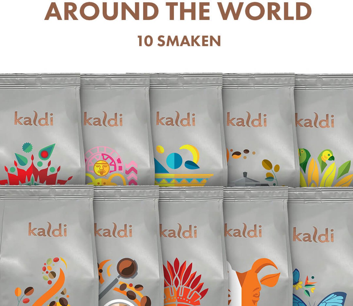 Goedkoopste Kaldi Around the World - Koffiebonen poefpakket 10 x 250 gram - Arabica en Robusta bonen