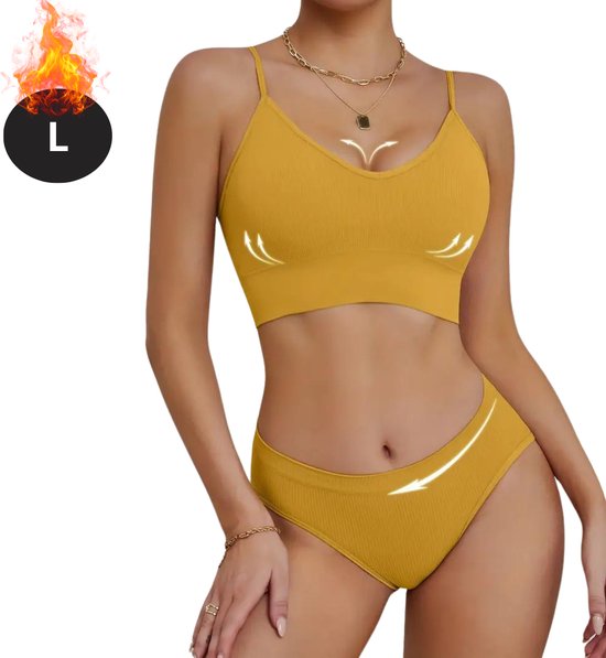 Set Lingerie Nivard Sans Armature - Sans Bracelets - Soutien-Gorge Push-up - Soutiens-gorge -Gorge Comfort - Confortable - BH - Jaune - Taille L