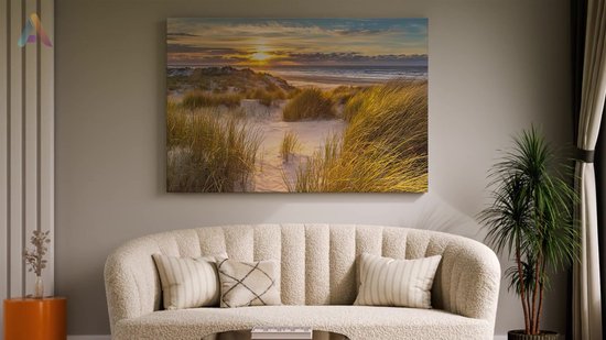 Artaza - Peinture sur toile - Plage et dunes au coucher du soleil - 120 x 80 - Groot - Photo sur toile - Impression sur toile
