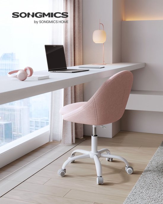 Rootz Draaistoel - Roze - Comfortabele zitting - Ergonomisch ontwerp - Stalen frame - Katoen-linnenmix - 60cm x 60cm x (80-90cm) van Rootz — afbeelding 4