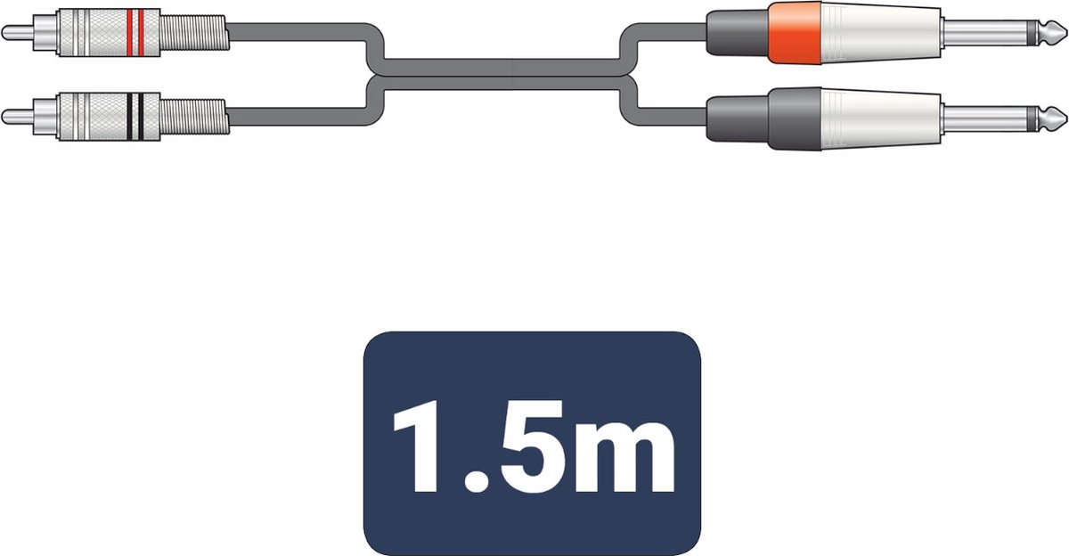 2 x 6.3mm mono Jack pluggen - 2 x RCA pluggen audiokabel 1.5 meter