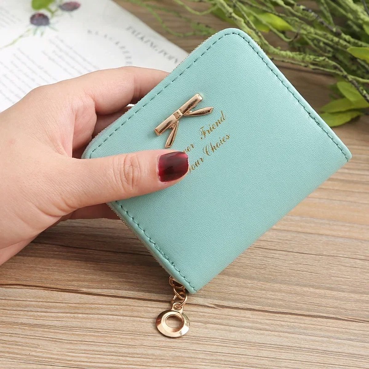WiseGoods Luxe Mini Dames Portemonnee - Portemonnees Vrouw - Portemonee Vrouwen - Kaarthouder - Portefeuille - Pasjeshouder Groen