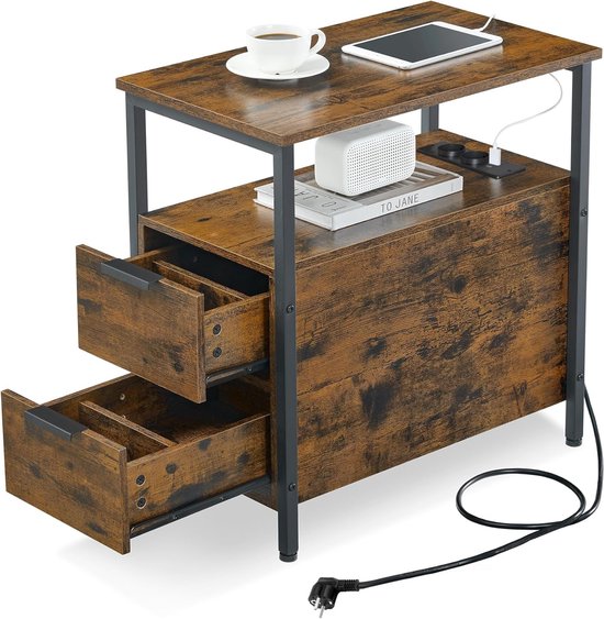 VASAGLE Kailyn Kollektion - Nachttisch mit Steckdosenleiste, 2er Set, Beistelltisch, 3 Schubladen, 2 AC-Steckdosen, 2 USB-A-Anschlüsse, modern, wolkenweiß LET831W14