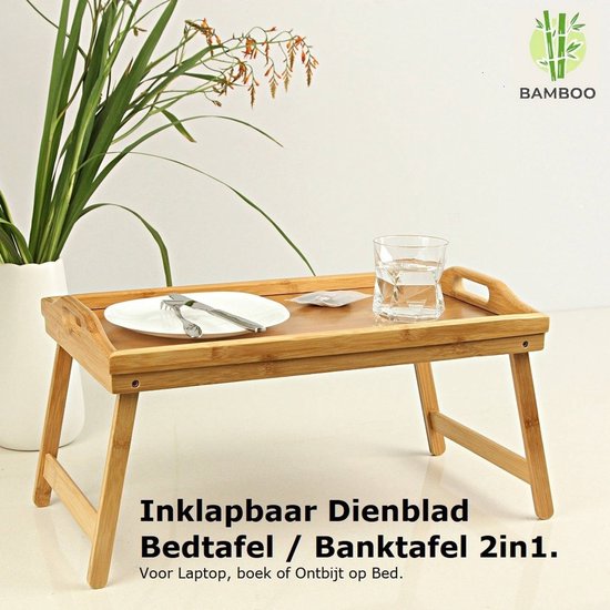Blumtal Beddienblad Van Bamboe – 50x30x6 Cm, Opklapbaar, Met Telefoonhouder & Draaghendels – Ontbijt- En Laptoptafel Voor Bed En Bank (Wit)