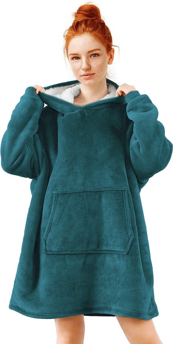 Zoem - Fleece deken met mouwen Turquoise - inclusief fleece sokken - fleece plaid - sweater - 280 gsm — cadeau in Wonen & Interieur - foto 2