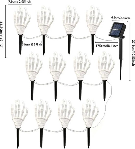Lumières solaires effrayantes pour Halloween, 24led, lumières lucioles