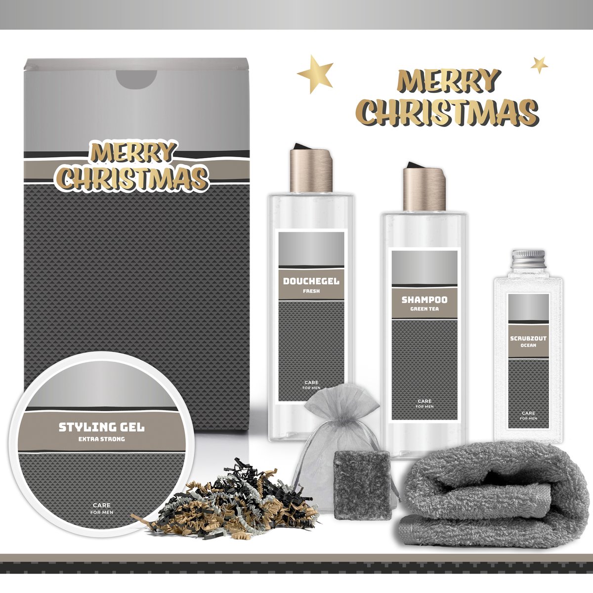 Geschenkset “Merry Christmas!” - 6 producten - 950 gram | Voor Hem - Kerstgeschenk - Kerstcadeau - Christmas Gift - For Him - Cadeau - Kerst - Kerstpakket - Kerstpakketten - Fijne Kerstdagen - Feestdagen - Broer - Vader - Vriend - Werknemer - Zwart