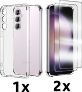 Casemania Hoesje & Glas Geschikt voor Samsung Galaxy S24 FE - Transparant - Anti Shock Back Cover & 2X Glazen Screenprotector