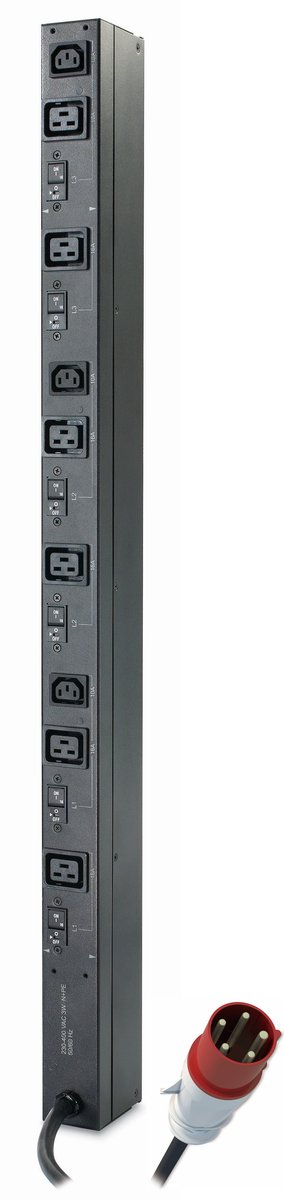 APC Rack PDU, Basic AP7555A stekkerdoos ZeroU, 3x C13, 6x C19, IEC 309 32A 3Fase stekker