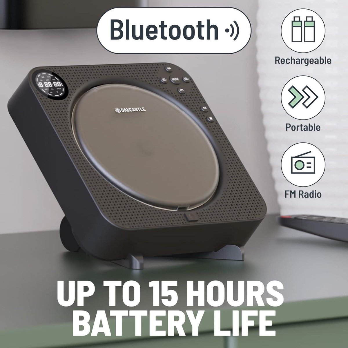 TsoLay Draagbare CD-Speler Met LED-Scherm - Bluetooth, FM-Radio, Groen - Inclusief Oortelefoon