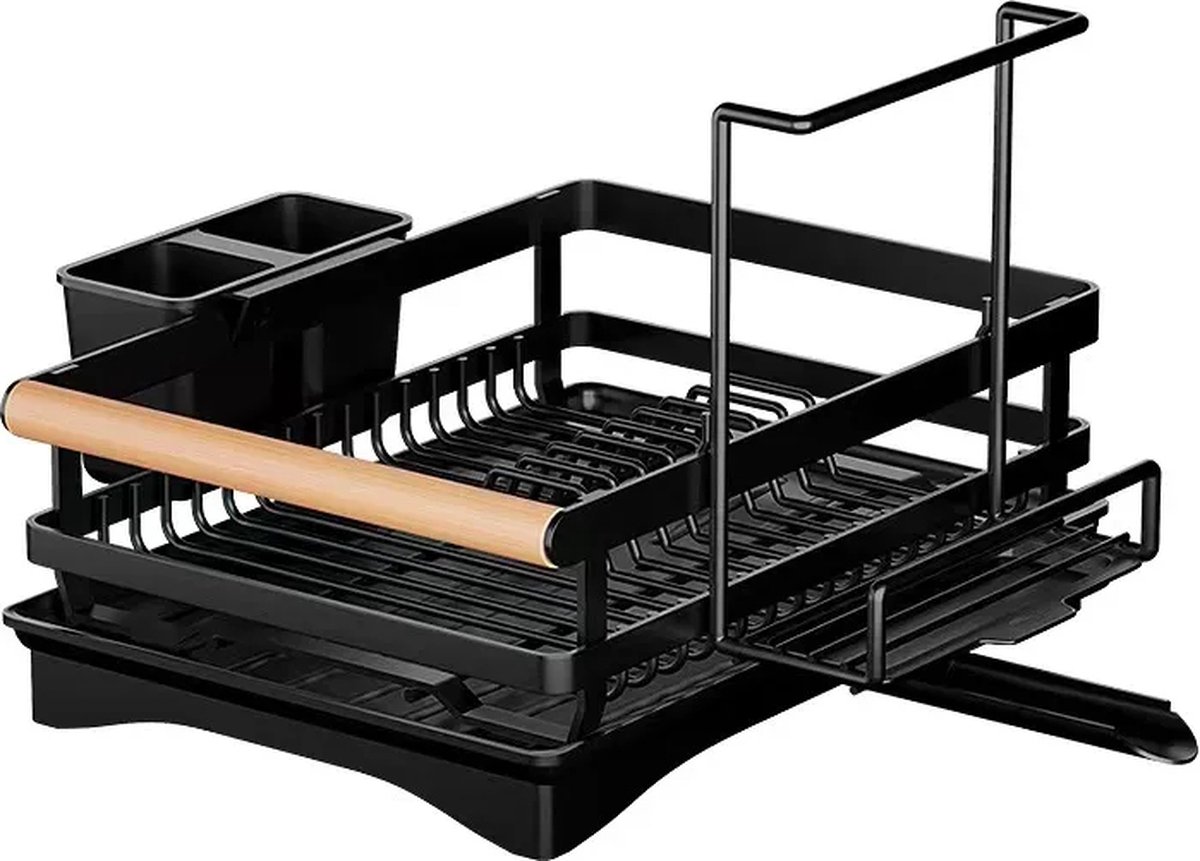 Goedkoopste MensStore Afdruiprek Met Afvoer - Inclusief Bestekhouder en Accessoireshouder Droogrek Afwas - Verstelbare Afvoer - Zwart