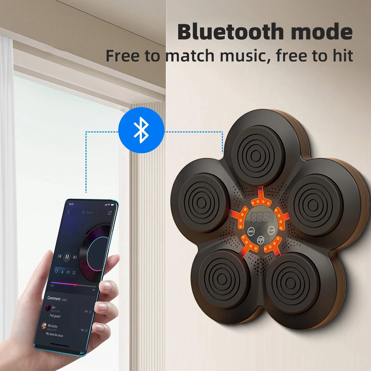 Muziek Boksmachine, Wandgemonteerde Smart Elektronische Boksen Wanddoel met Bokshandschoenen en App, Bluetooth Oplaadbare LED Licht Boksen Pad voor Thuis Oefening Boksen Training Stress Release
