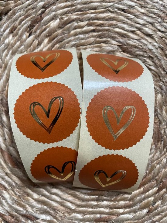 Sluitzegel Groot Kartel rand – Gouden Hart – Cognac - Bruin - Camel - Herfst - Bos | Hartjes - Stickers | Envelop sticker - Geboorte kaart – Huwelijk – Verjaardag – Bedankje | Cadeau – Gift – Cadeauzakje | Traktatie – Babyshower | DH Collection