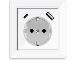 Stopcontact met USB en type C - Inbouwdoos Schuko - USB-stopcontact - Wandcontactdoos - Frame - Smartphone Tablet - Thuis Kantoor Hotel