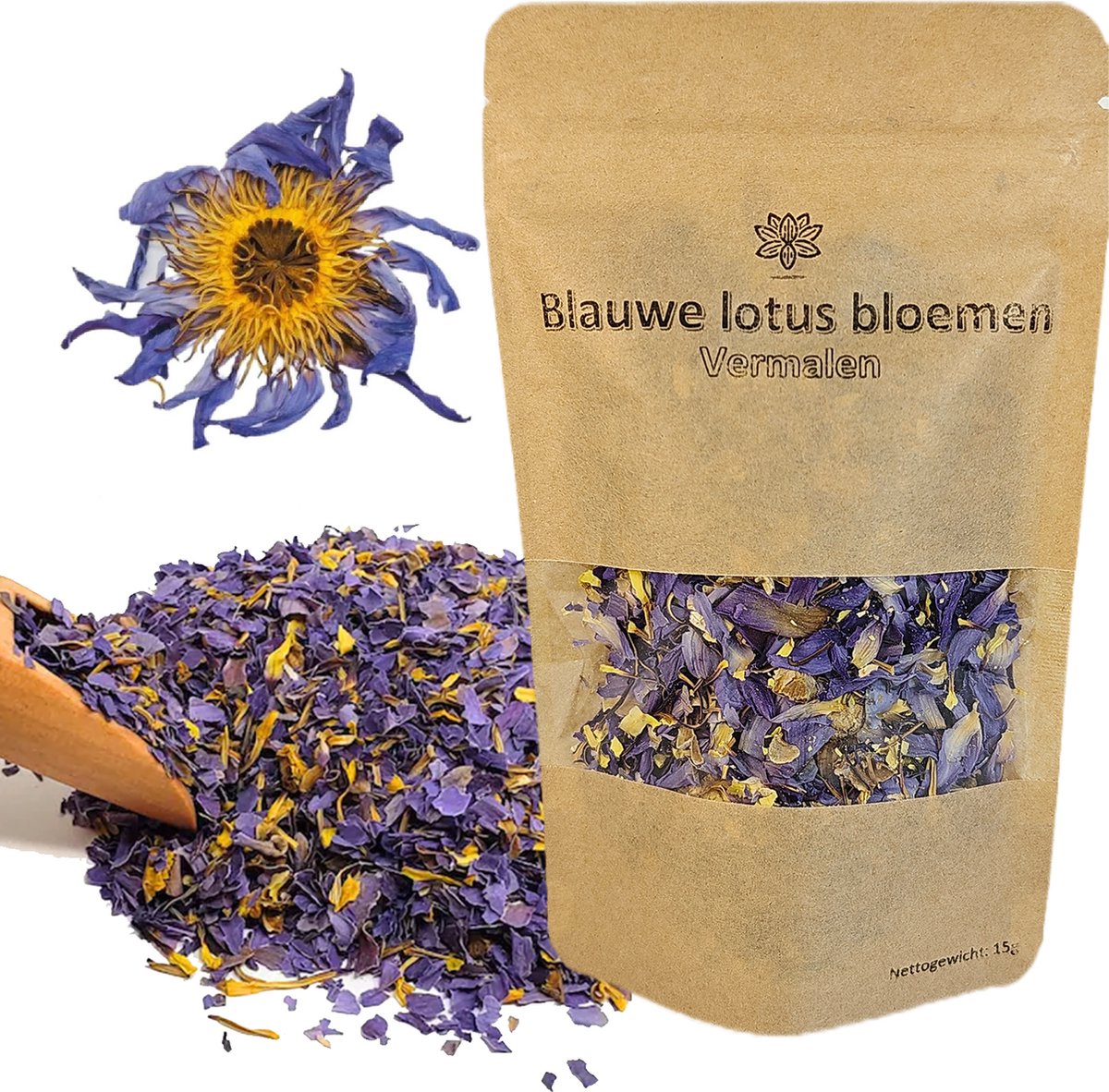 Egyptische blauwe lotus - Vermalen bloemen - 15 gram - Meditatie Thee - Lucid Dreaming - Ontspanning - Nymphaea cearulea - Stress verlagend op Prijzenvolger.com