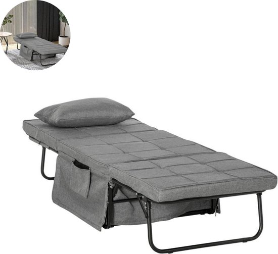 Slaapstoel - Uitklapbaar - Slaapbank - Logeerbed - Zetelbed - Slaapfauteuil - Vouwbed - 1 persoons - Zeer comfortabel - Grijs