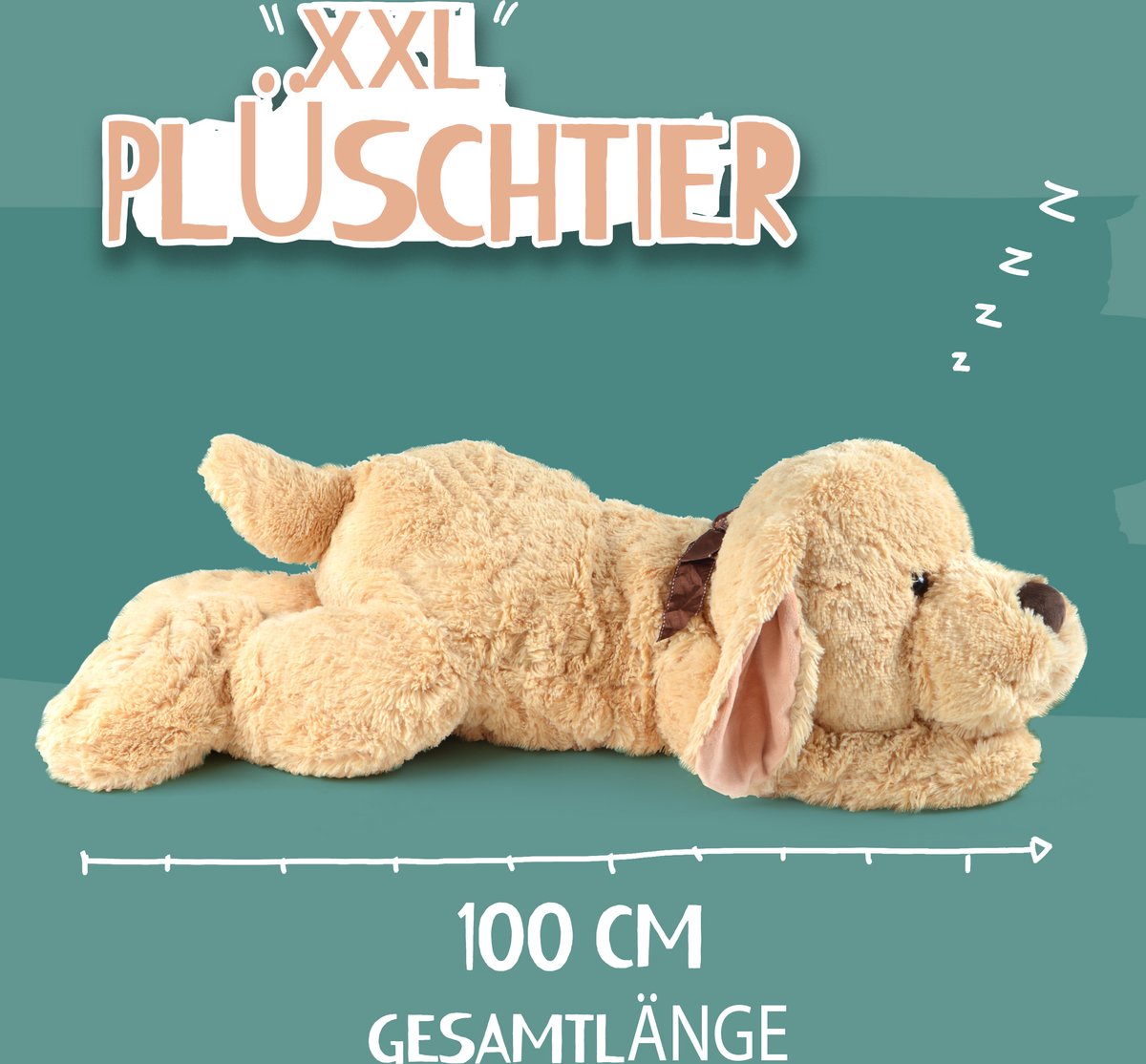 Pink Papaya Grote Knuffel Hond Lucy, 100 cm XXL Pluche Hond in lichtbruin â€“ Knuffelbeer XXL Teddybeer Speelgoed om van te Houden — afbeelding 4