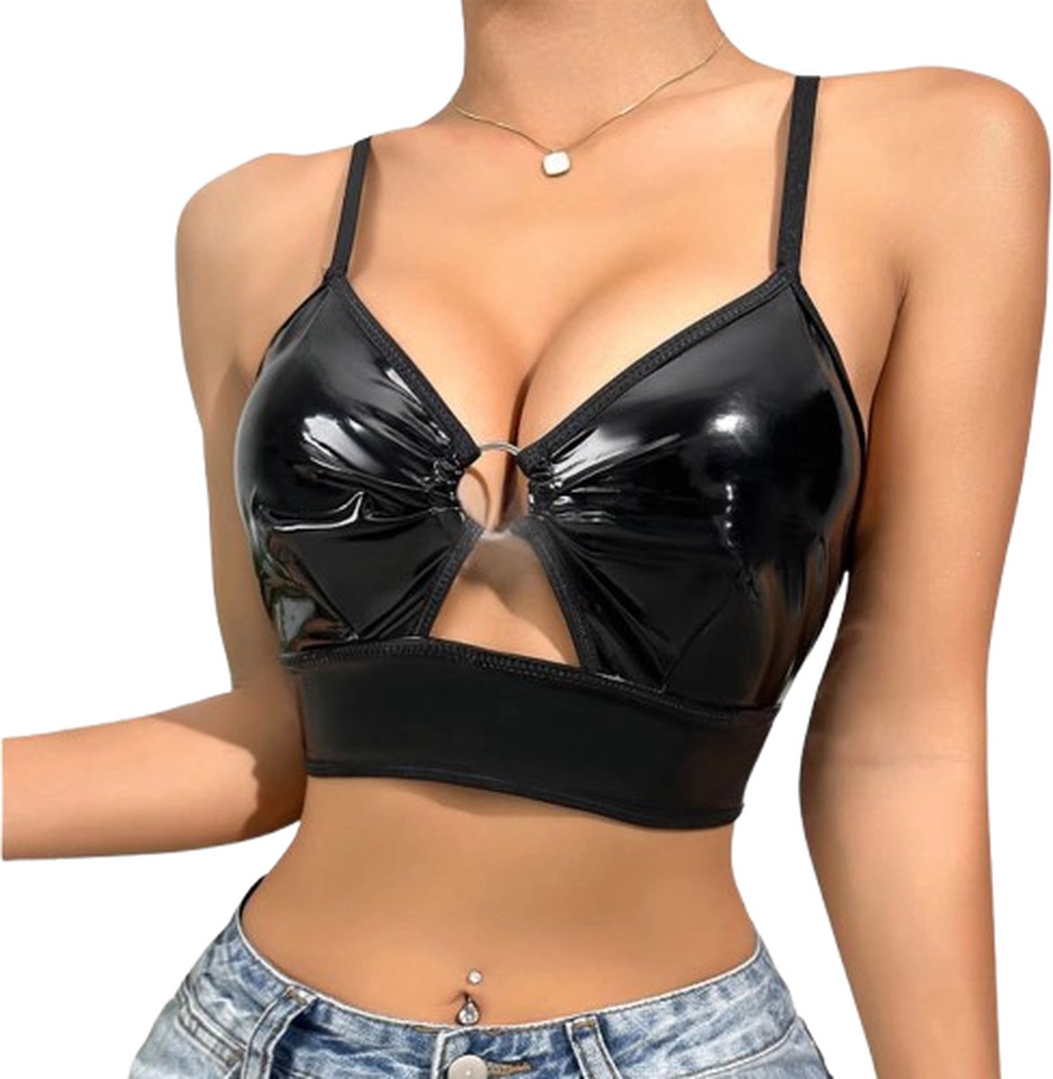 Goedkoopste Glanzend Sexy Topje - BH - Zwart - Festival - Lingerie - Dames