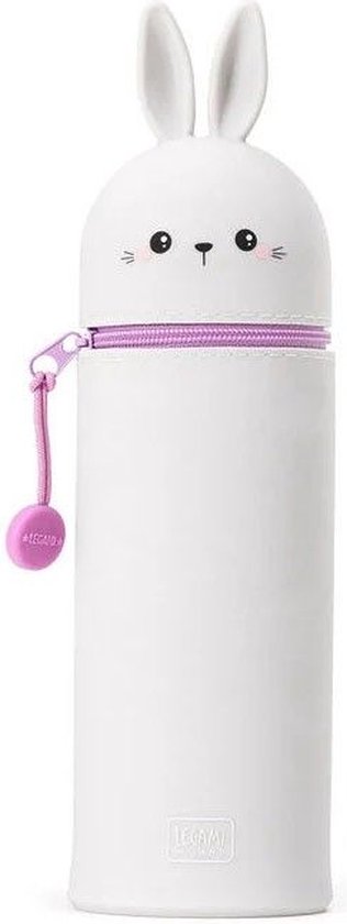 LEGAMI - 2-in-1 etui van zachte siliconen – Kawaii, penhouder, siliconen ritssluiting, pennenzak, potloden, markers, H 18,5 cm, BUNNY