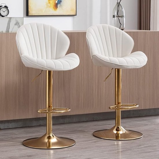 Barkrukken Set van 2, Ronde fluwelen keukenontbijtbarkrukken met rugleuning, Gouden metalen poten, Hoge Kruk Bar Stoelen, 2 STUKS, Zithoogte 65cm/75cm