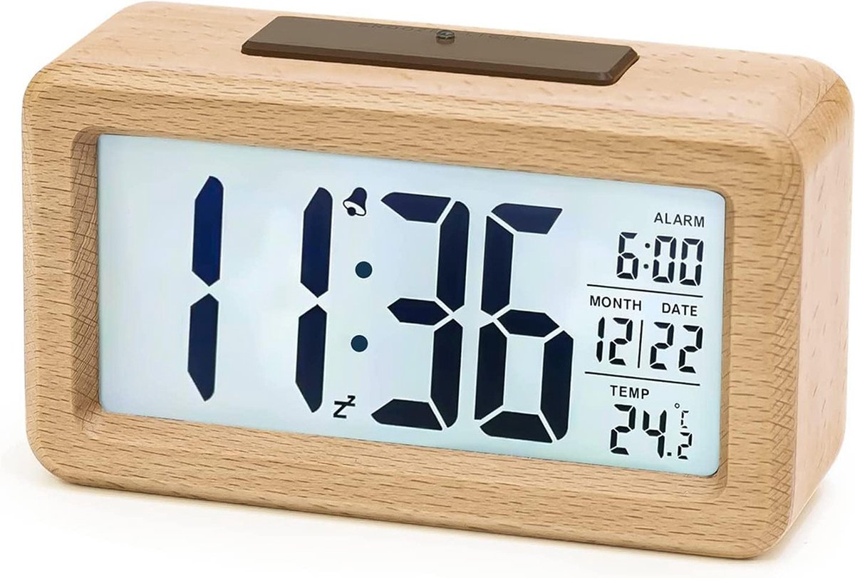 White-Label® Digitale Wekker - Wekkerradio - Reiswekker - Hout