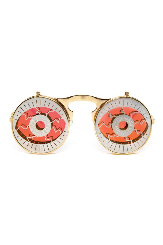 KIMU Flip Up Zonnebril Ogen - Goud Montuur - Zilver Oranje Glazen - Illuminati Derde Oog Mysterie Steampunk Vintage Retro Opplakbaar Bril Festival van KIMU — afbeelding 2