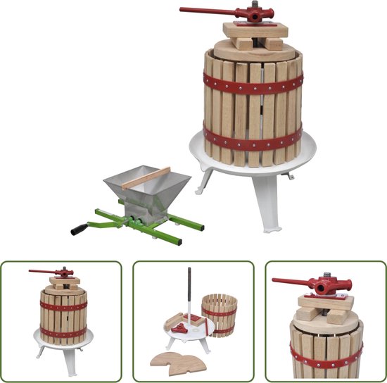 vidaXL Presse-Fruits et à Vin avec Sac en Tissu Pressoir à Fruits-Vin-Pommes Cidre de Raisin Jus de Poire Maison 24 L Bois de Chêne