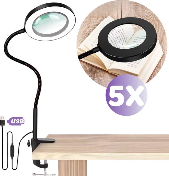 Hendriqs® Loeplamp met LED Verlichting - Daylight Lamp Staand met Tafelklem - Daglichtlamp Hobby - Vergrootglas voor Volwassenen & Ouderen - Daglicht Bureaulamp - Leesloep - Staande Daglichtlampen - Daglicht Lamp - Diamond Painting Accesoires - Loupe