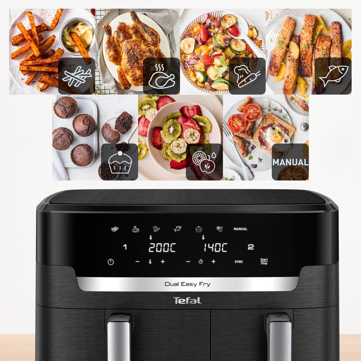 Afbeelding 3 van Tefal Easy Fry Dual XXL EY9428 - Dubbele Airfryer - Twee Kookvakken - 11 Liter