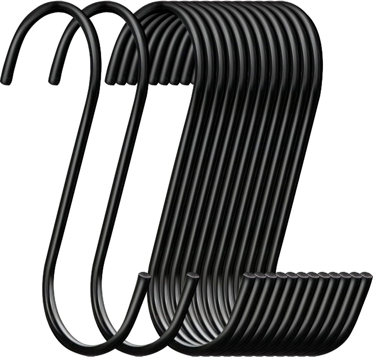 20 Stuks Zwart S Vorm Haken - Ophanghaken S - RVS Muurhaak voor hanging basket - Planten Wandhaak - Badkamer en Keuken Handdoekhaakjes - keukenhaakjes - Vleeshaken - Plantenhaak - Muur S-haak Ophangsysteem -Hangpot Haakjes