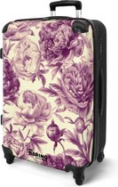 NoBoringSuitcases.com® - Grande valise Blanc avec des fleurs violettes - Bagage - Valise de voyage - Valise chariot - Valises 67cm