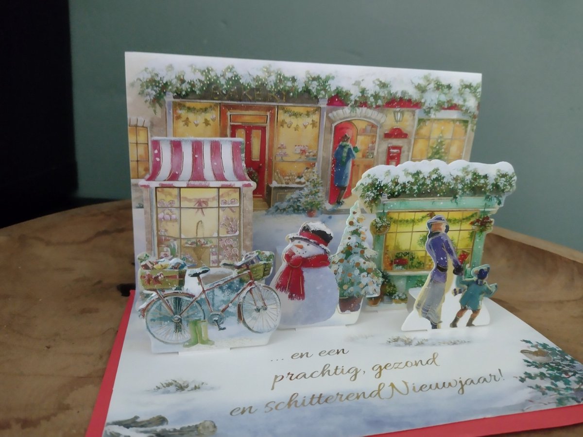 Pop-up Kerstkaart – Vrolijke 3D Kerstkaart met grappig kerst tafereel - Sneeuw - pop-up kaart 3D wenskaart - hele fijne feestdagen en een Prachtig ,gezond en schitterend nieuwjaar