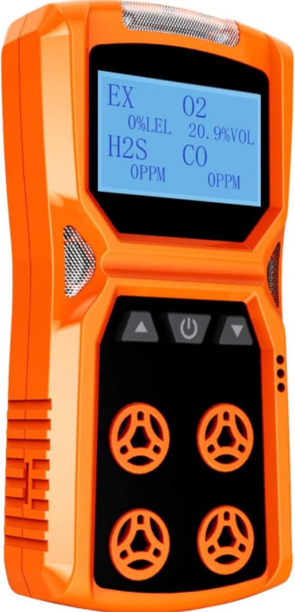 Gasdetector Koolmonoxidemeter Hoge Precisie 4-in-1 Handheld Gas Monitor Aardgasdetector Draagbaar Eenvoudig af te Lezen Oranje