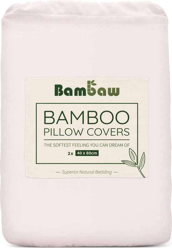 Bambaw Housse Oreiller Bambou | Blanc | 40x80 | 2 taies d’Oreiller | Taie Oreiller Bio hypoallergénique | Taies Oreiller Luxe | Matière Respirante