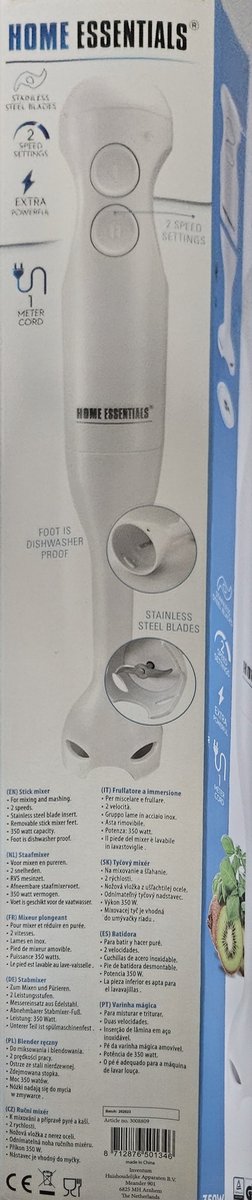 HOME ESSENTIALS Staafmixer-easy cleaning- 2 snelheden-RVS messen-350 w-wit van Home Essentials — afbeelding 3