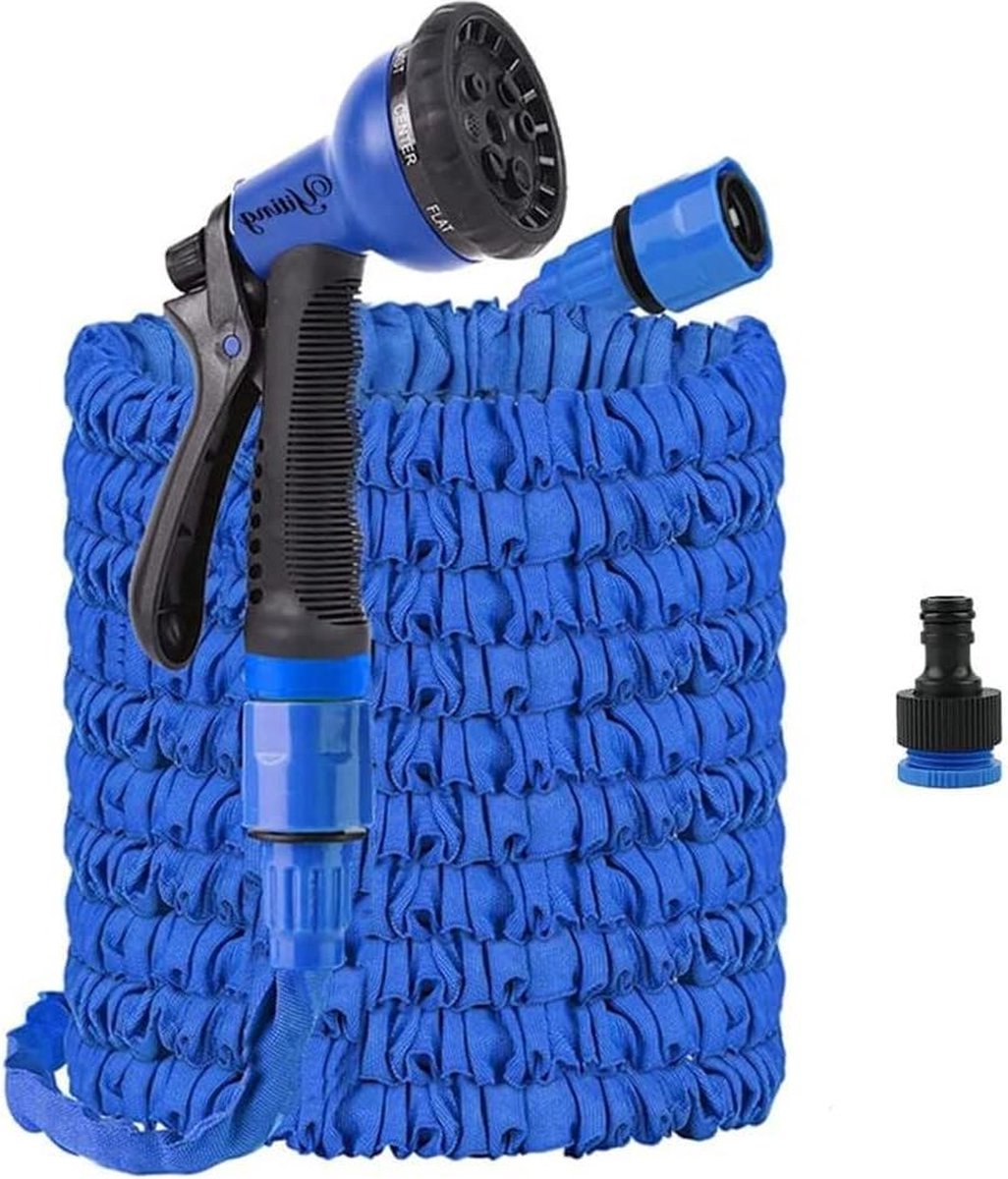 Tuinslang Uitbreidbaar 25ft 50ft 80ft 100ft 8 spuitmonden 3 4 1 2 connectorfittingen Anti-Burst & Lekkage Flexibele Magische Waterslang Intrekbaar Uitbreidend Slangpijpen Blu 25FT Tuinslang