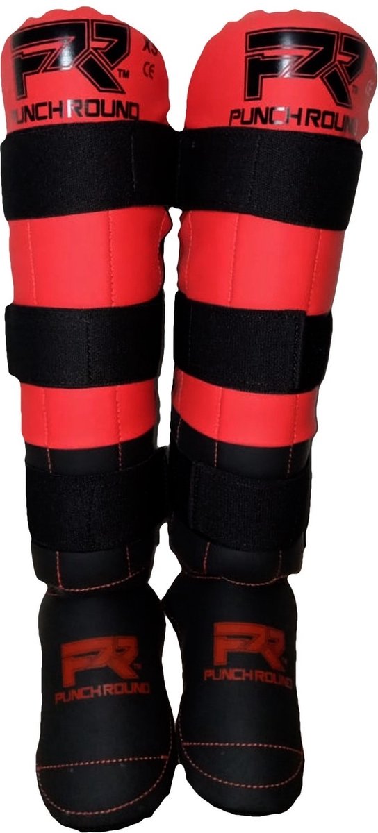Punch Round Kickboks Scheenbeschermers Experience Zwart Rood