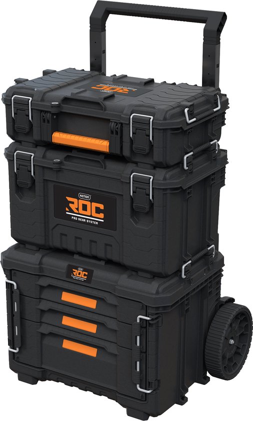 Keter Pro Gear XL Gereedschapswagen met 3 koffers - 3 lades - 65x47,8x78,9-105,5cm - Zwart