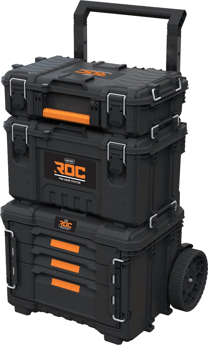 Keter Pro Gear XL Gereedschapswagen met 3 koffers - 3 lades - 65x47,8x78,9-105,5cm - Zwart