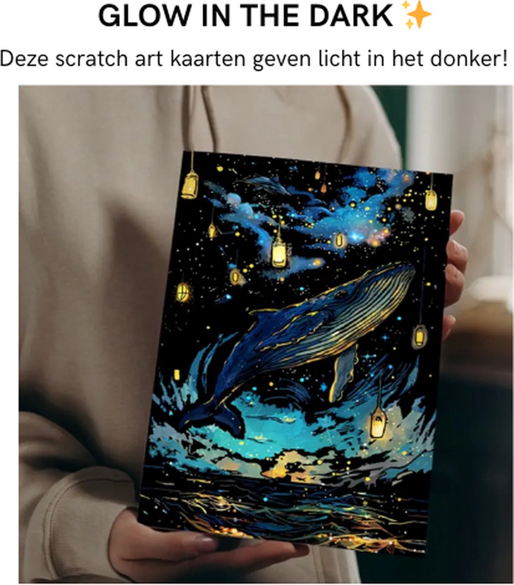 Glow in the Dark Scratch Art 4x A4 Deluxe Set | Incl. 7 Tools | Kinderen en Volwassenen | Magic Kras Tekeningen Kraskaarten Krasfolie Kraskaart | Knutselen Tekenen | Painting Schilderen op Nummer Diamond Painting | Knutselpakket Tekenpakket — afbeelding 4