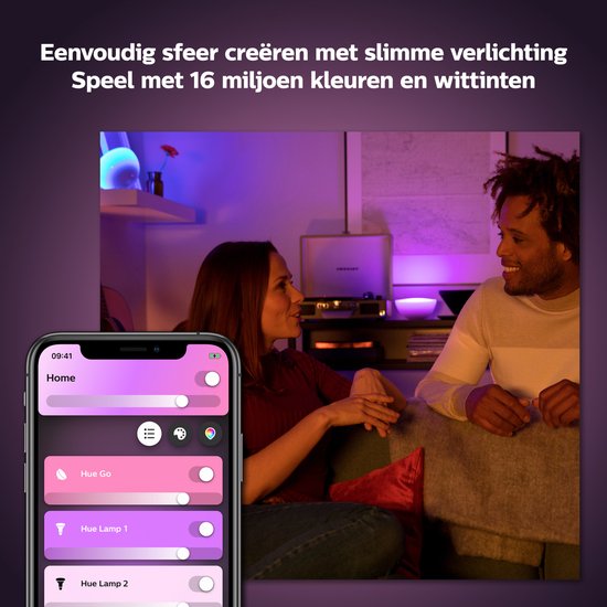 Philips Hue White and Color ambiance Éclairage portable Go, Lampe de table intelligente, Bluetooth, Blanc, LED, Ampoule(s) non remplaçable(s), Variable