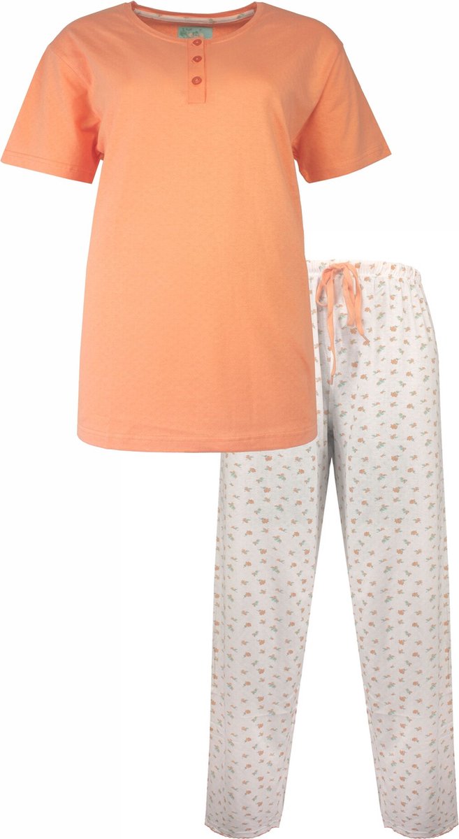 Tenderness Dames Pyjama - Katoen - Polo Sluiting - Oranje - Maat M
