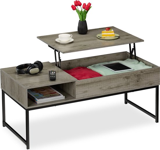 Table basse Relaxdays avec rangements - table basse - table de salon pliante - 110 cm - D