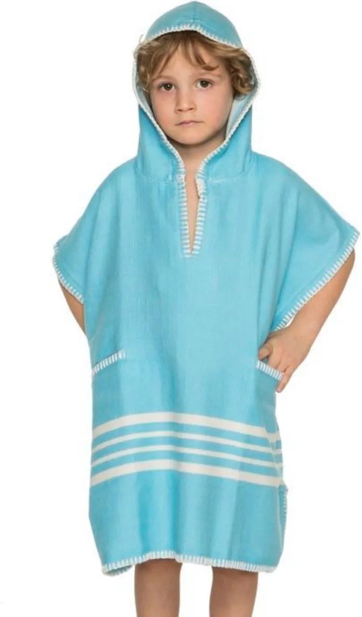 Kinder Strandponcho Hamam Turquoise - 2-3 jaar - - jongens/meisjes/unisex pasvorm - poncho handdoek voor kinderen met capuchon - zwemponcho - badcape - badponcho
