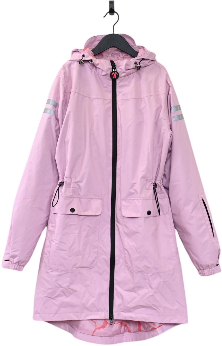 Ducksday - Regenjas Dames - Waterdicht - Met Capuchon - Reflecterend - Half Lang Model - Gevoerd - Lila Roze 40/42