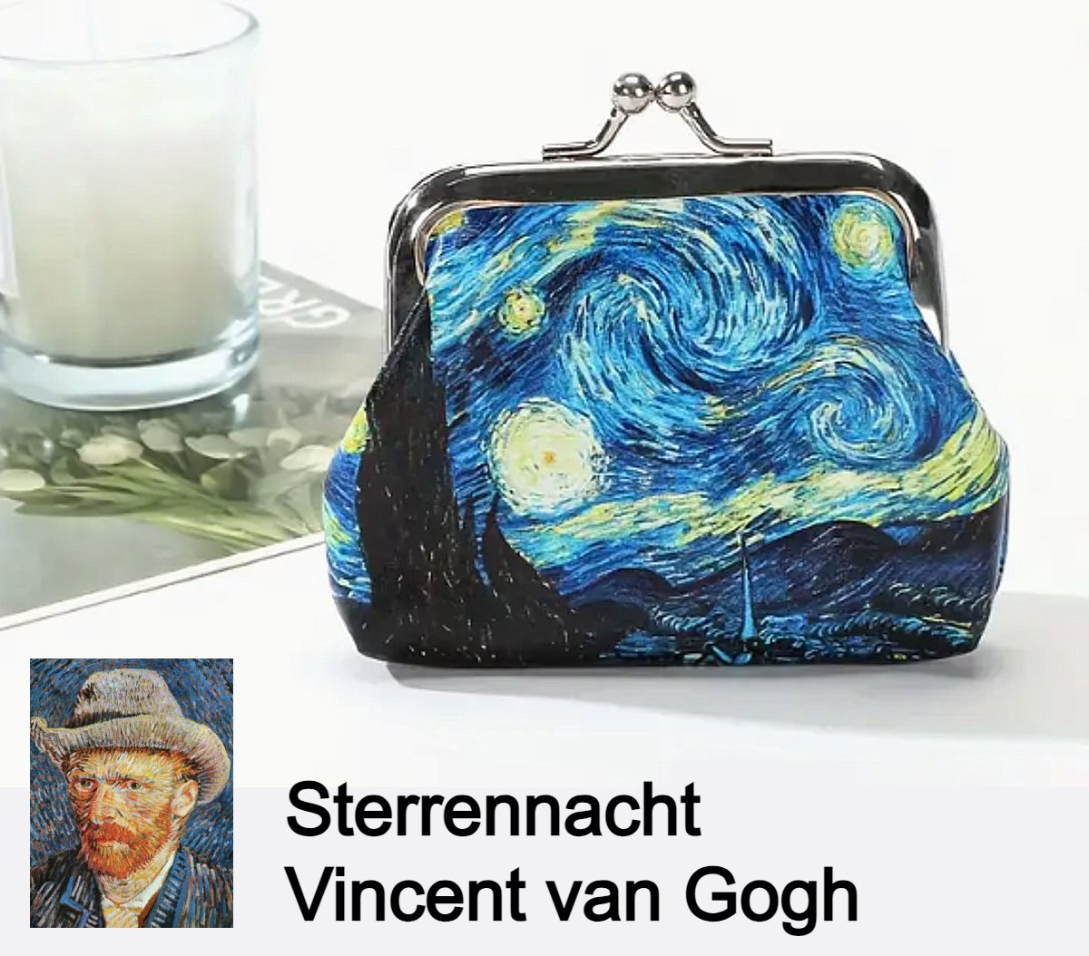 Lagloss® Van Gogh Sterrennacht Beugelportemonnee - Kunstleer/Katoen - Vakantie Cadeaus %%
