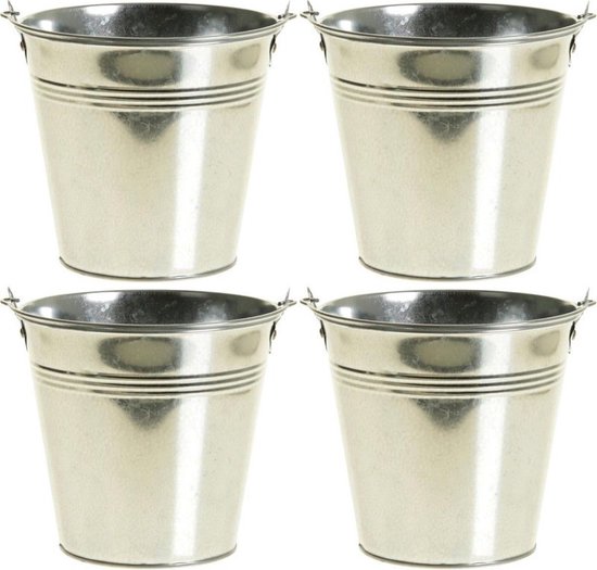 Foto: 4x kleine zinken emmertjes bloempotjes zilver 9 cm zinken emmertjes bloememmertje decoratie emmer